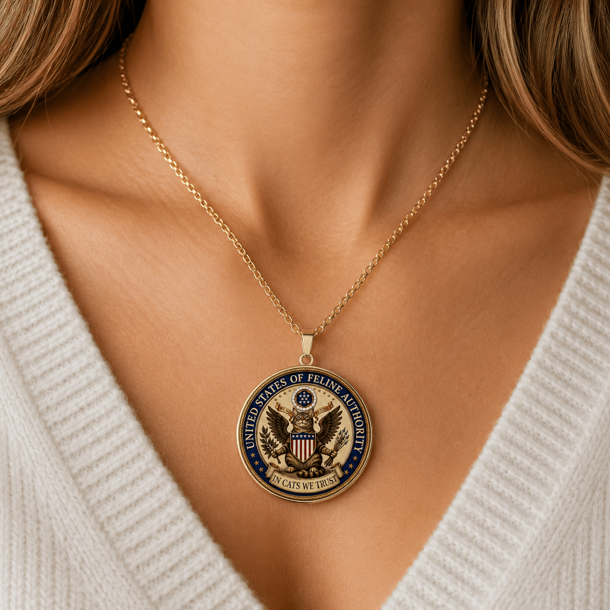United States of Feline Authority Pendant Necklace | In Cats We Trust Medallion - Jewelry, Necklaces - EpiAl's Shop