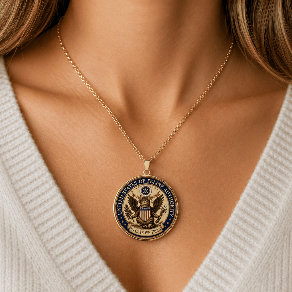 United States of Feline Authority Pendant Necklace | In Cats We Trust Medallion - Jewelry, Necklaces - EpiAl's Shop