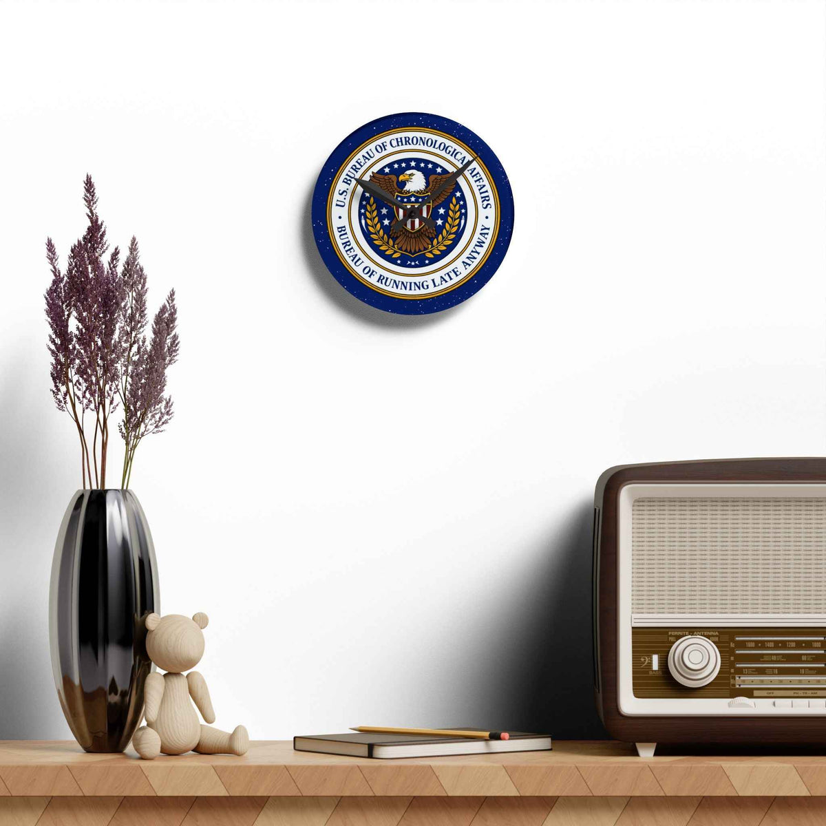 U.S. Bureau of Chronological Affairs Wall Clock – Bureau of Running Late Anyway – Funny Faux Seal Clock - Decor, Clocks, Wall - EpiAl's Shop