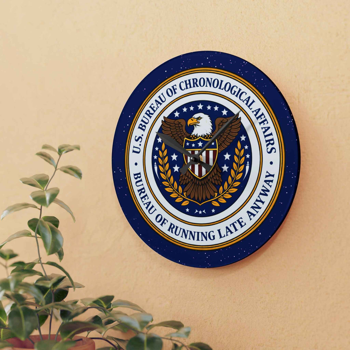 U.S. Bureau of Chronological Affairs Wall Clock – Bureau of Running Late Anyway – Funny Faux Seal Clock - Decor, Clocks, Wall - EpiAl's Shop