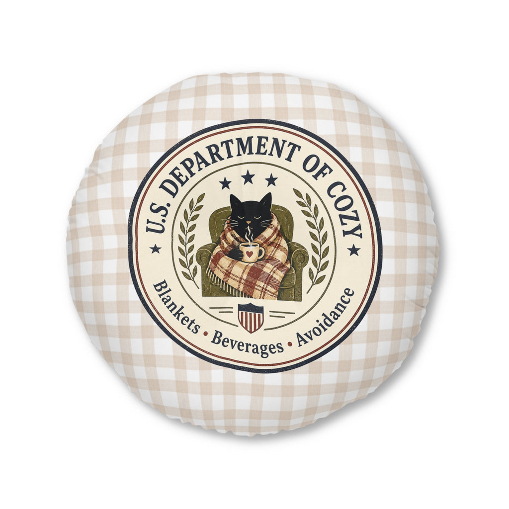 U.S. Department of Cozy Round Floor Pillow | Cozy Cat Gingham Cushion - Decor, Pillows, Floor - EpiAl's Shop