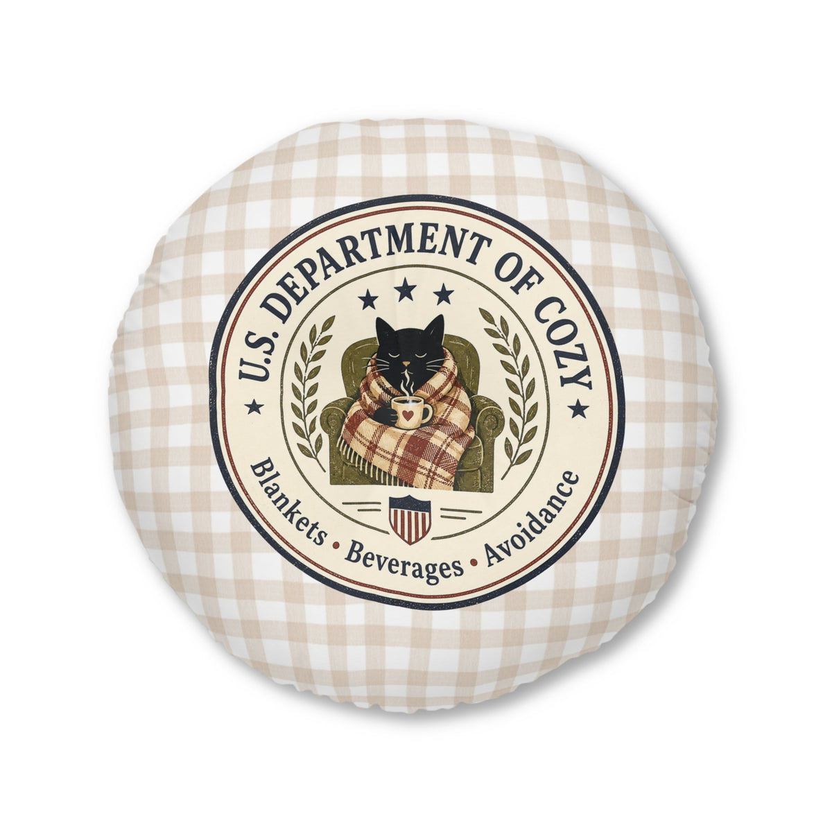 U.S. Department of Cozy Round Floor Pillow | Cozy Cat Gingham Cushion - Decor, Pillows, Floor - EpiAl's Shop