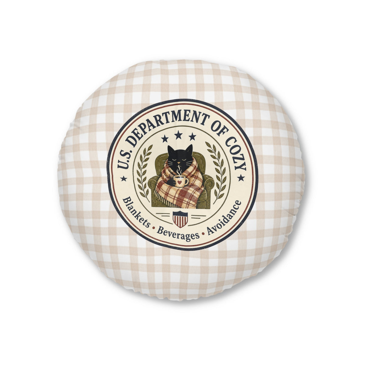 U.S. Department of Cozy Round Floor Pillow | Cozy Cat Gingham Cushion - Decor, Pillows, Floor - EpiAl's Shop