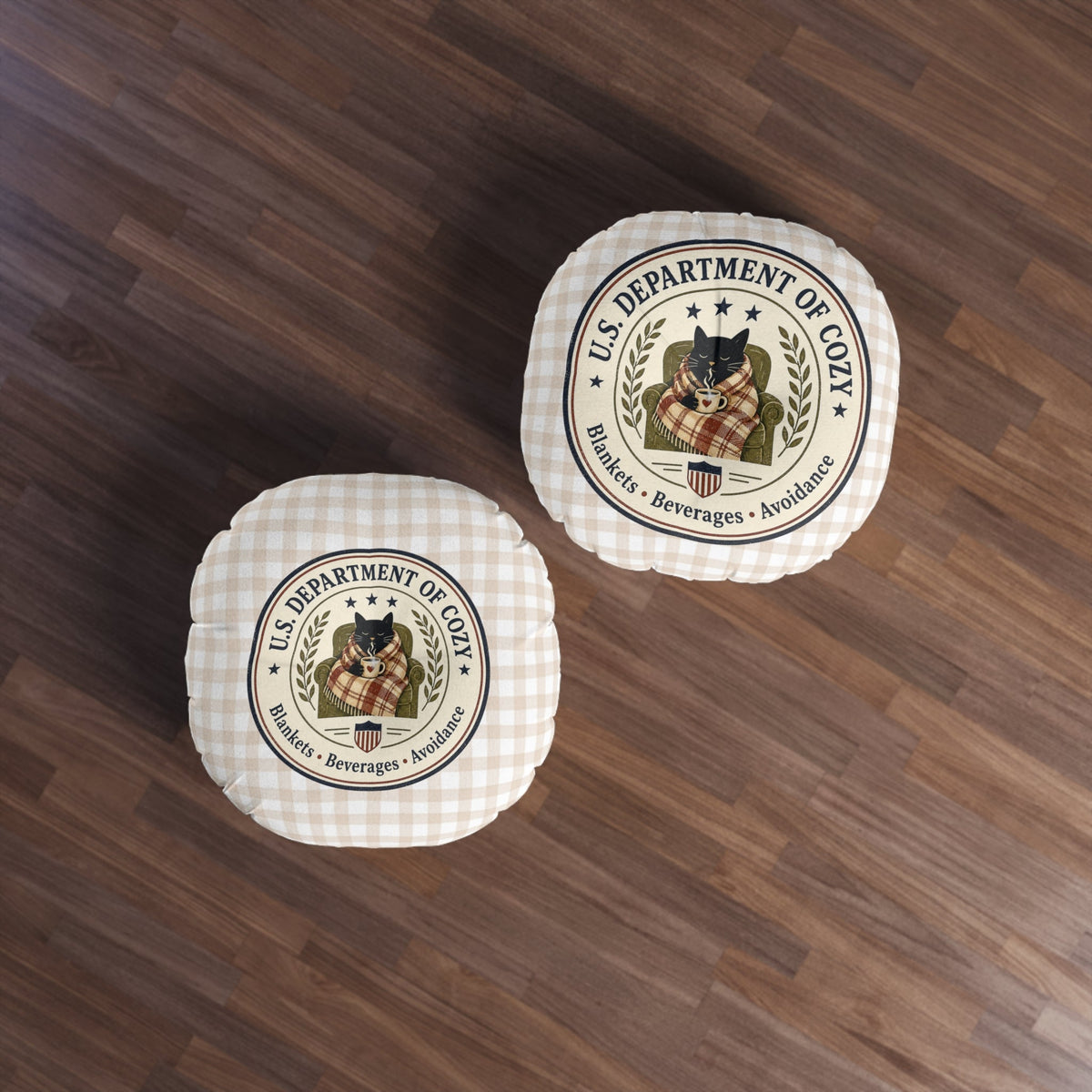 U.S. Department of Cozy Round Floor Pillow | Cozy Cat Gingham Cushion - Decor, Pillows, Floor - EpiAl's Shop
