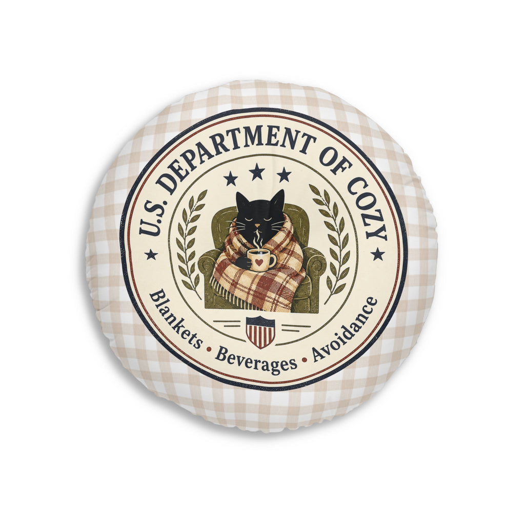 U.S. Department of Cozy Round Floor Pillow | Cozy Cat Gingham Cushion - Decor, Pillows, Floor - EpiAl's Shop