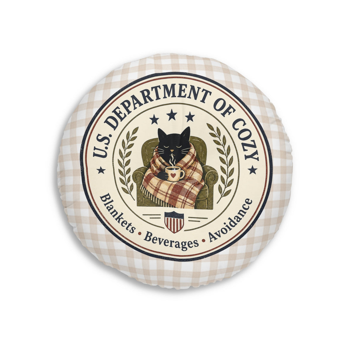 U.S. Department of Cozy Round Floor Pillow | Cozy Cat Gingham Cushion - Decor, Pillows, Floor - EpiAl's Shop
