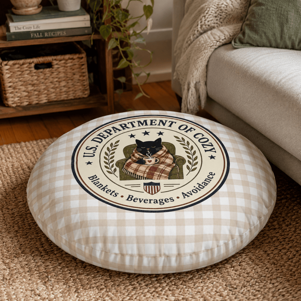 U.S. Department of Cozy Round Floor Pillow | Cozy Cat Gingham Cushion - Decor, Pillows, Floor - EpiAl's Shop