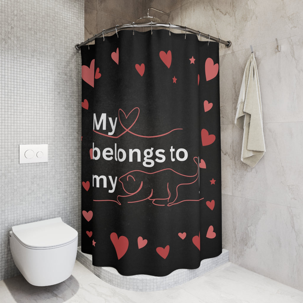Valentine Cat Shower Curtain - "My Heart Belongs to My Cat" - Decor, Bathroom, Shower Curtains - EpiAl's Shop