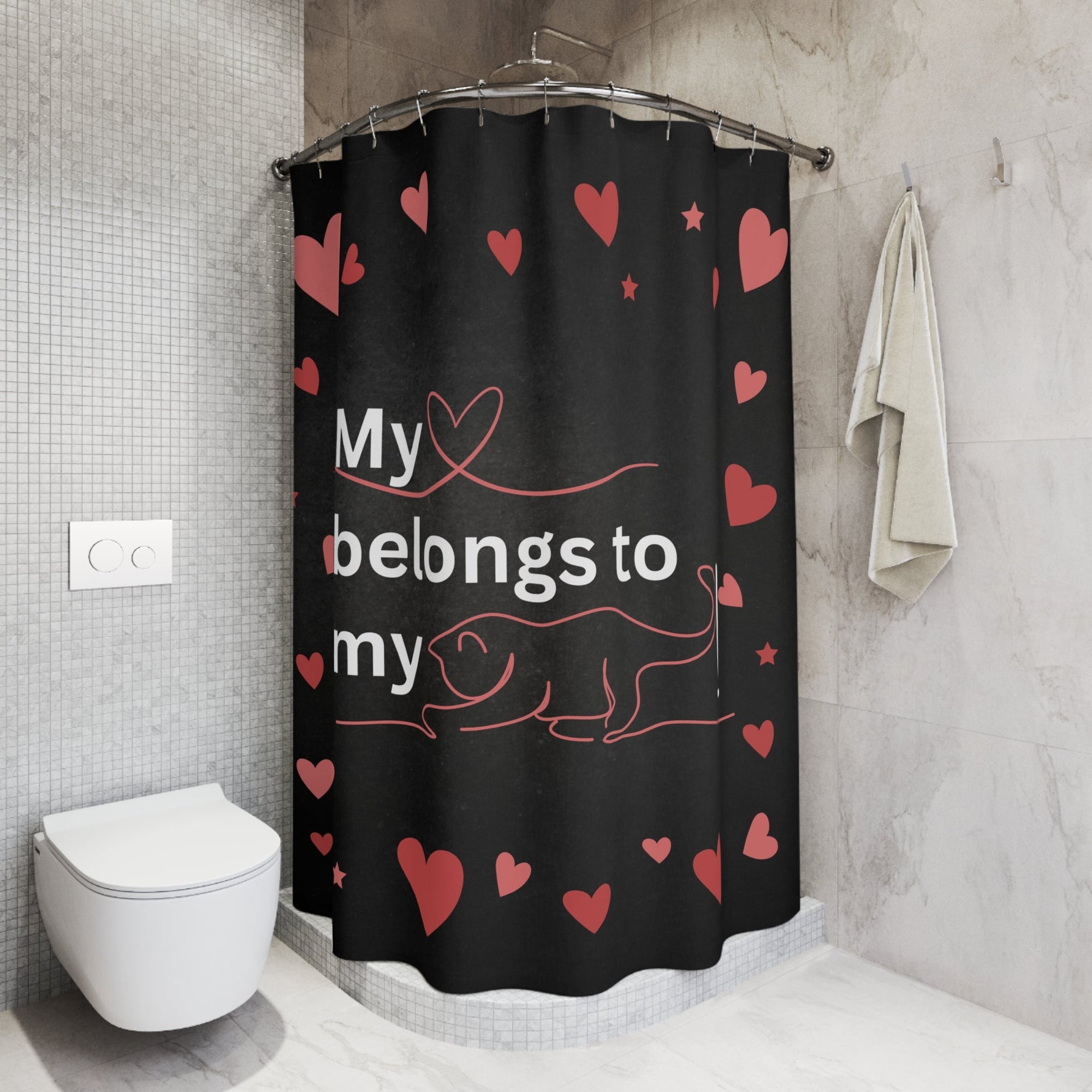 Valentine Cat Shower Curtain - "My Heart Belongs to My Cat" - Decor, Bathroom, Shower Curtains - EpiAl's Shop