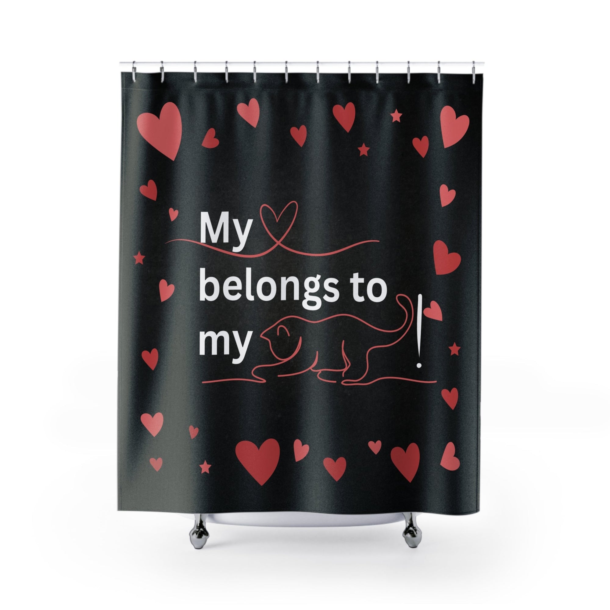 Valentine Cat Shower Curtain - "My Heart Belongs to My Cat" - Decor, Bathroom, Shower Curtains - EpiAl's Shop
