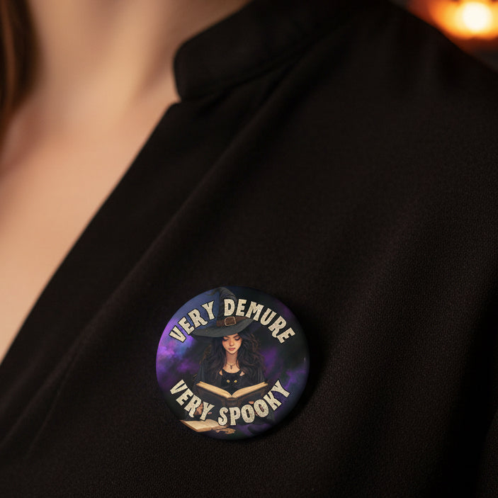 Very Demure Very Spooky, Halloween Gift - Collectibles, Pinback Buttons - EpiAl's Shop