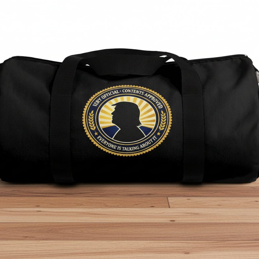 Very Official Contents Approved Duffel Bag | Political Parody Travel Bag - Bags, Duffel - EpiAl's Shop