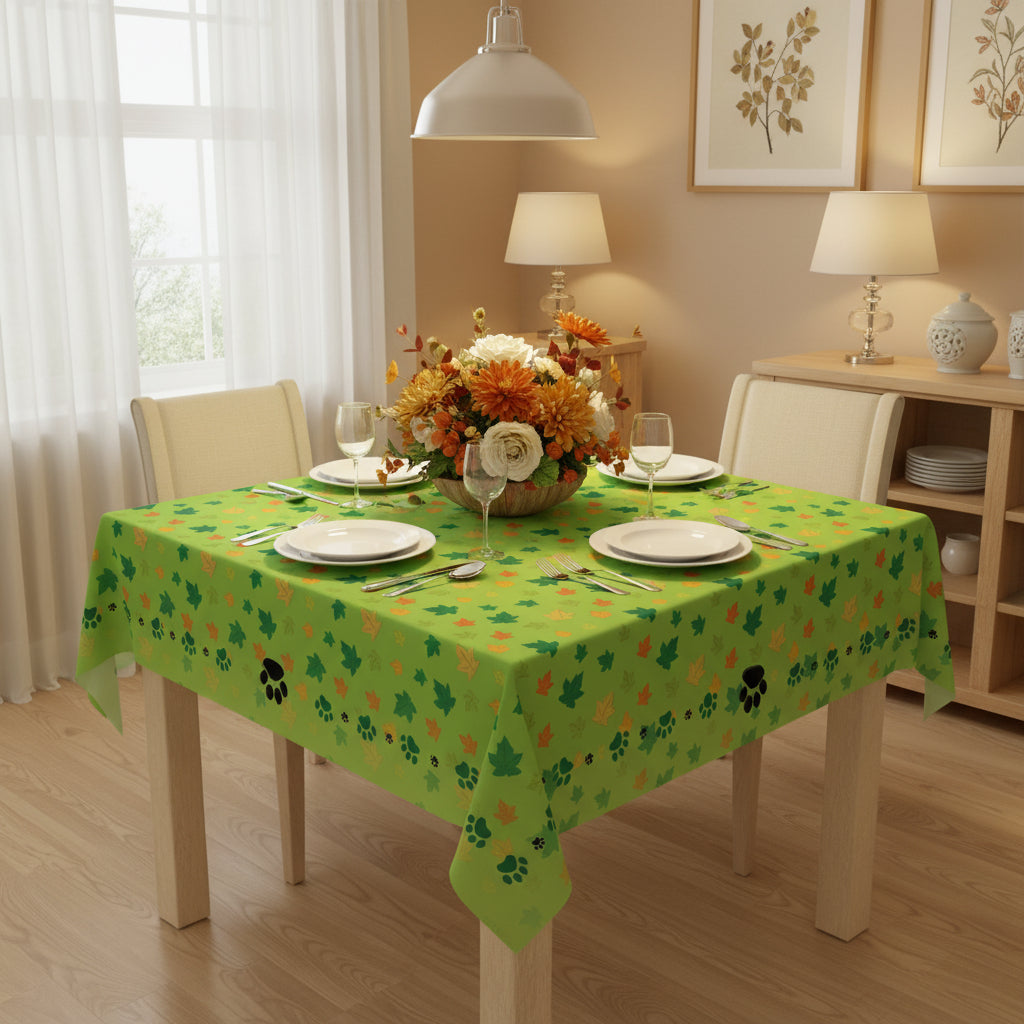 Vibrant Kitty Prints & Leaves Tablecloth for Gatherings - Decor, Dining, Table Decor - EpiAl's Shop