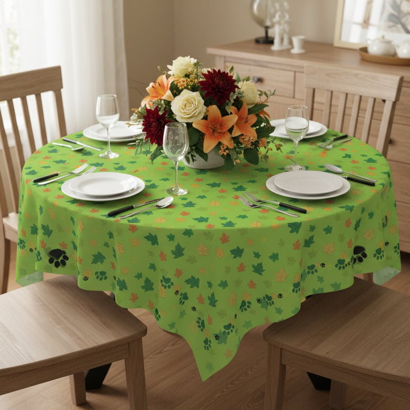Vibrant Kitty Prints & Leaves Tablecloth for Gatherings - Decor, Dining, Table Decor - EpiAl's Shop