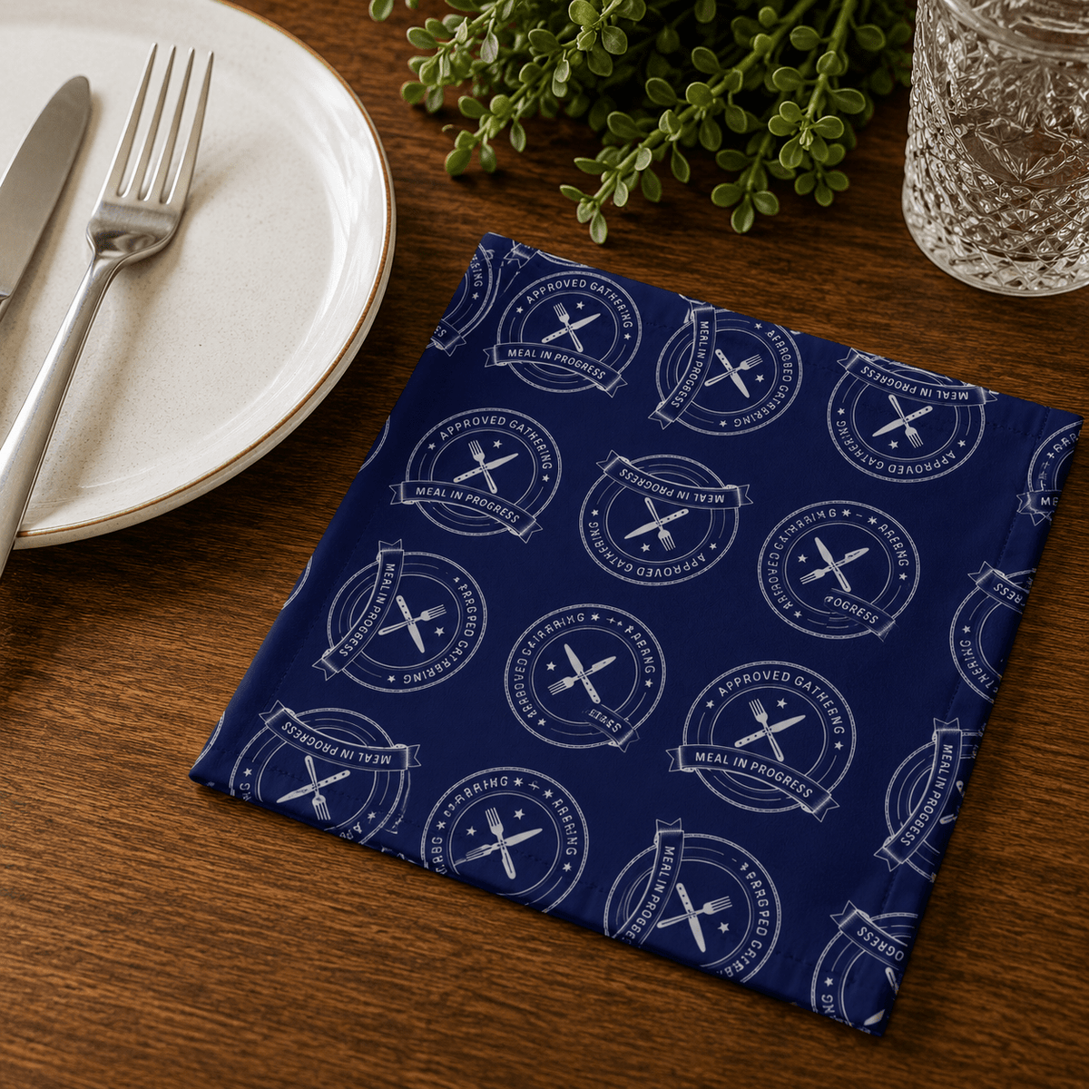 Vintage Bistro Crest Cotton Twill Napkin | Navy Dining Table Accent - Dining, Napkins - EpiAl's Shop