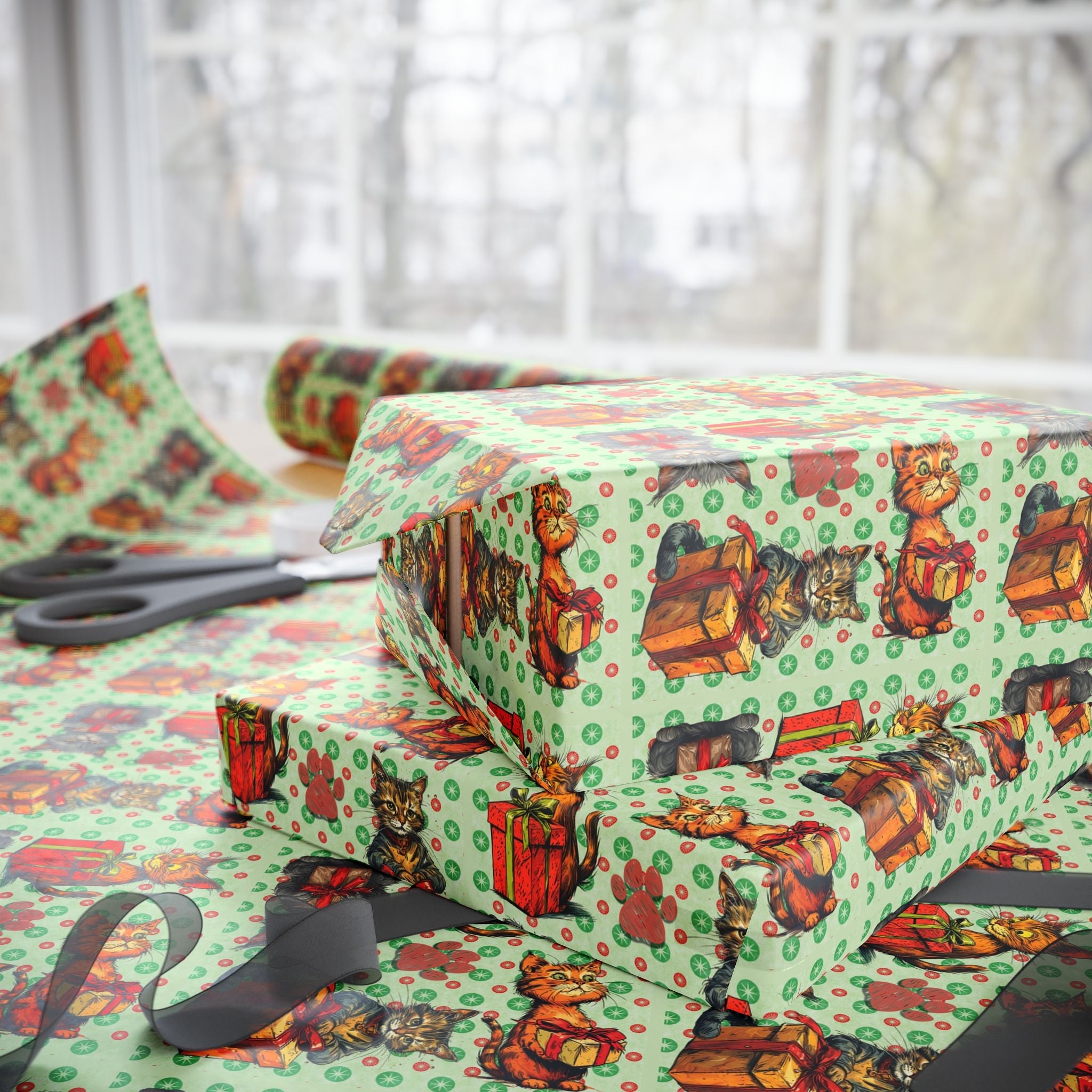 Vintage Cats Christmas Wrapping Papers - Paper Products, Gift Wrapping Paper - EpiAl's Shop