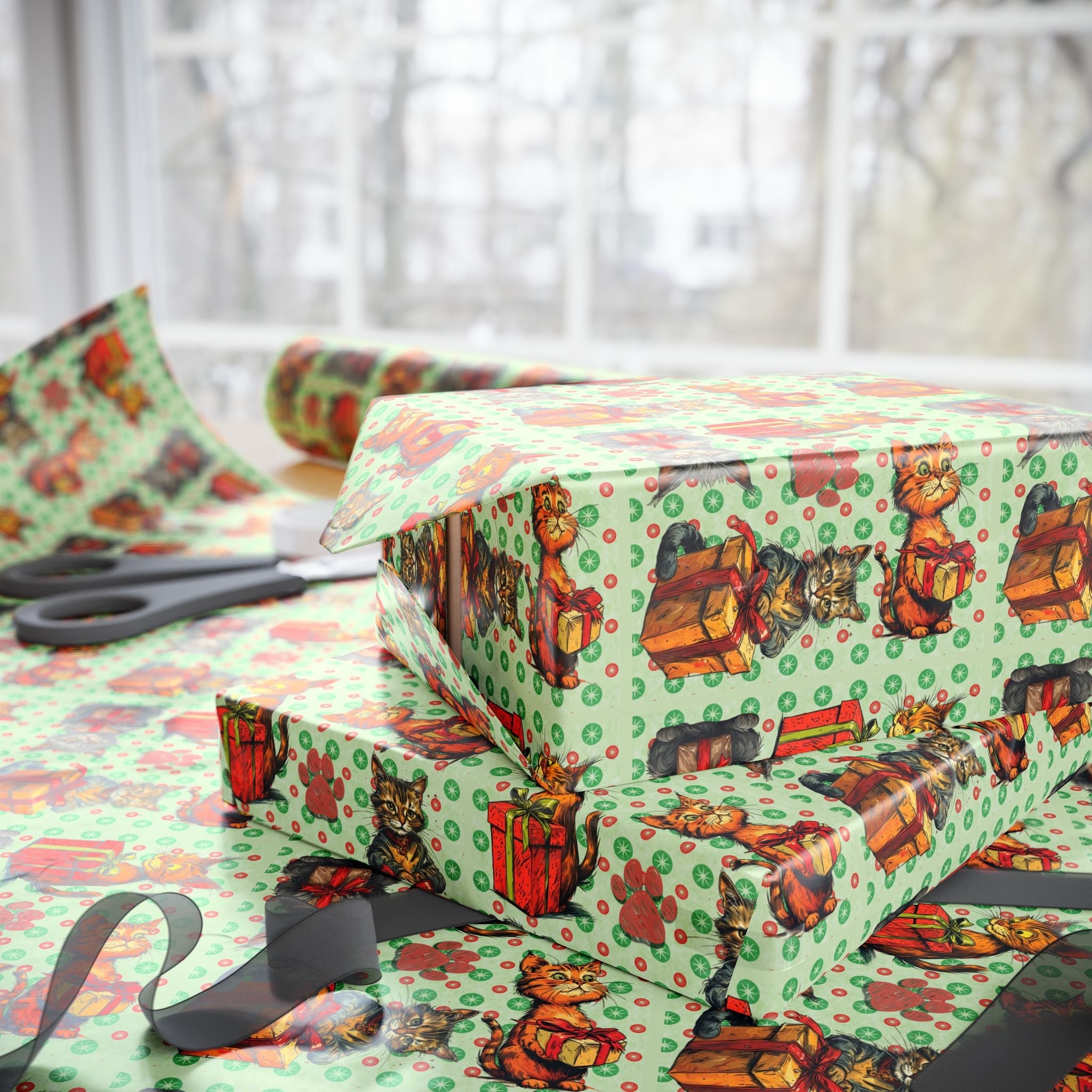 Vintage Cats Christmas Wrapping Papers - Paper Products, Gift Wrapping Paper - EpiAl's Shop