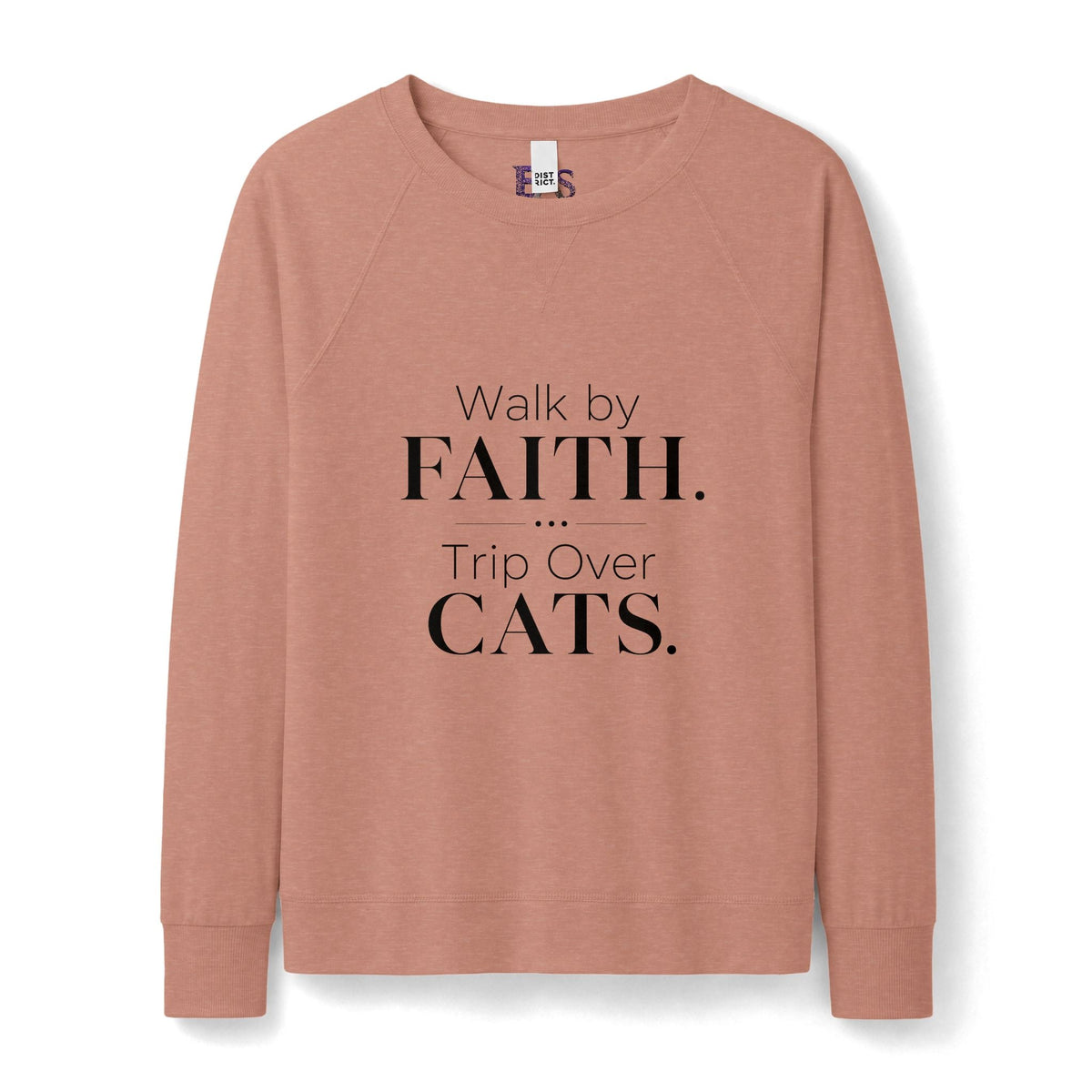 Walk by Faith. Trip Over Cats. Lightweight Crewneck Sweatshirt - Clothing, Unisex, T-Shirts, Long-Sleeved - EpiAl's Shop