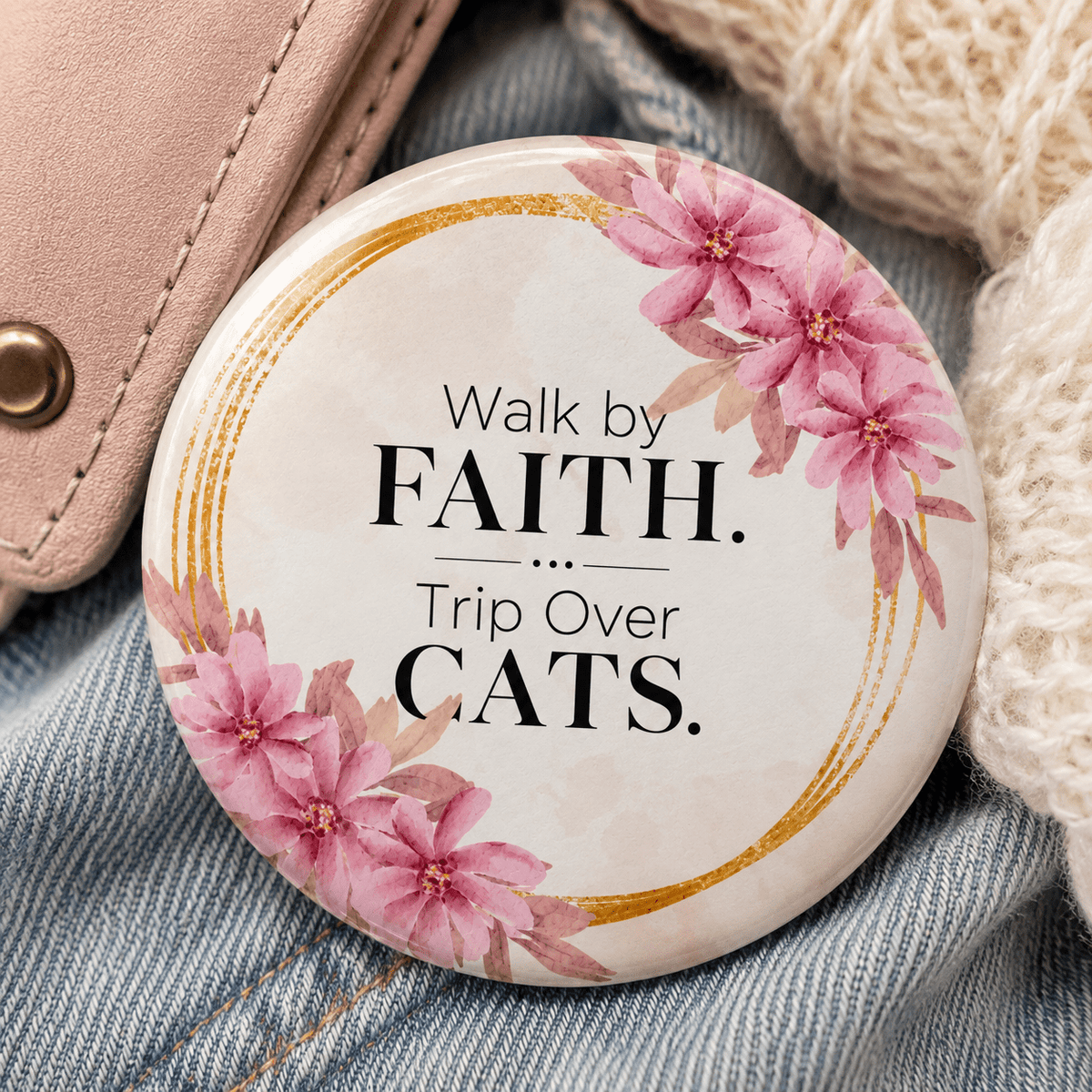 Walk by Faith. Trip Over Cats. Pinback Button - Christian Cat Lover Pin - Buttons, Pinback - EpiAl's Shop