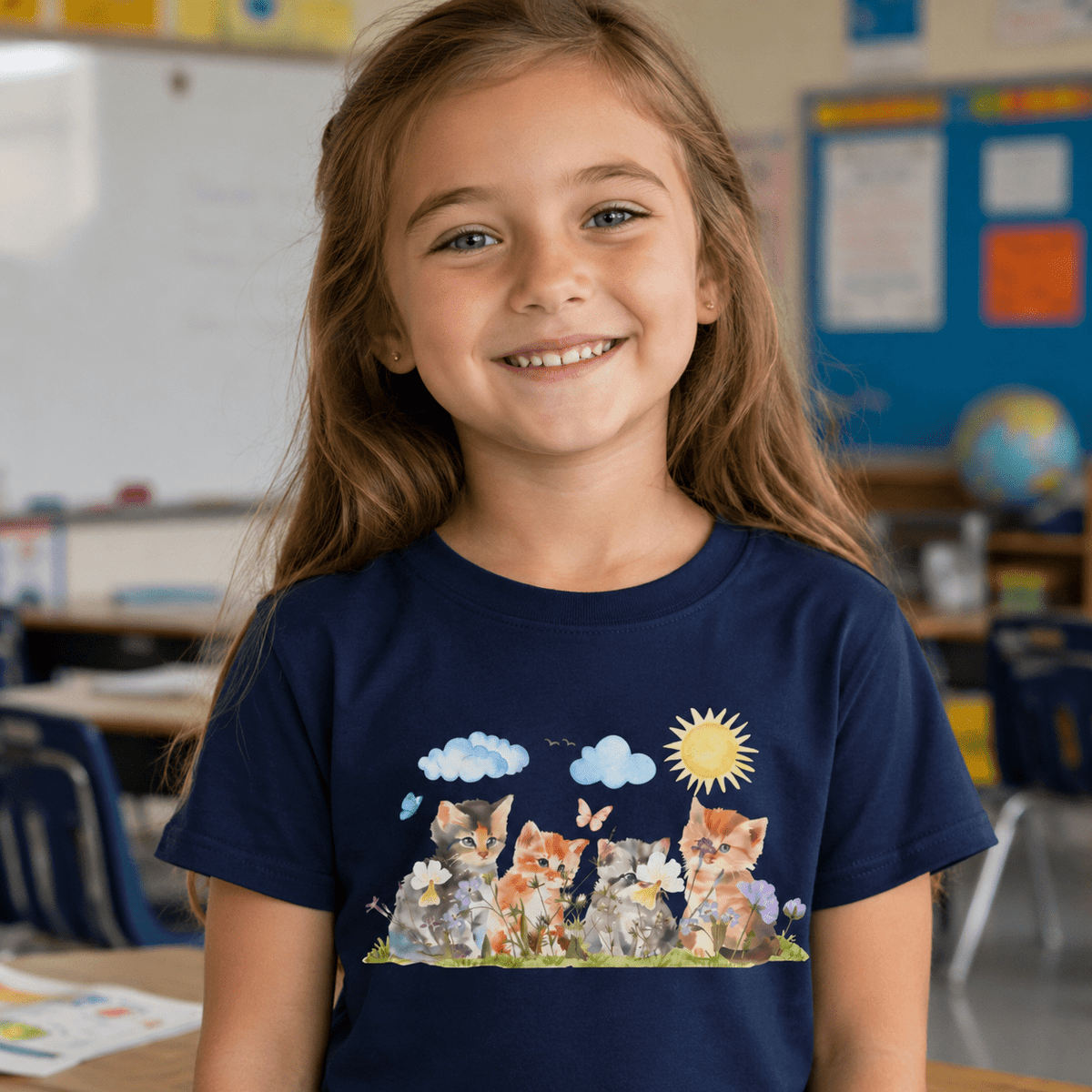Watercolor Kittens in the Garden Kids’ T-Shirt - Clothing, Youth, Unisex, T-Shirt - EpiAl's Shop