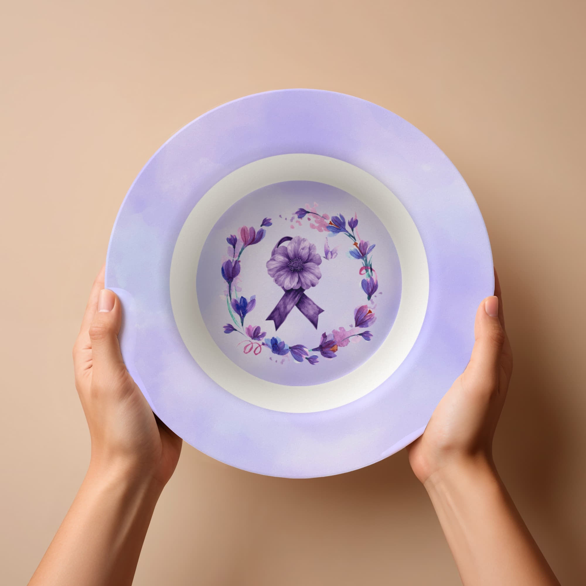 Watercolor Purple Ribbon Collectible Bowl - Decor, Kitchen & Dining, Bowls - EpiAl's Shop