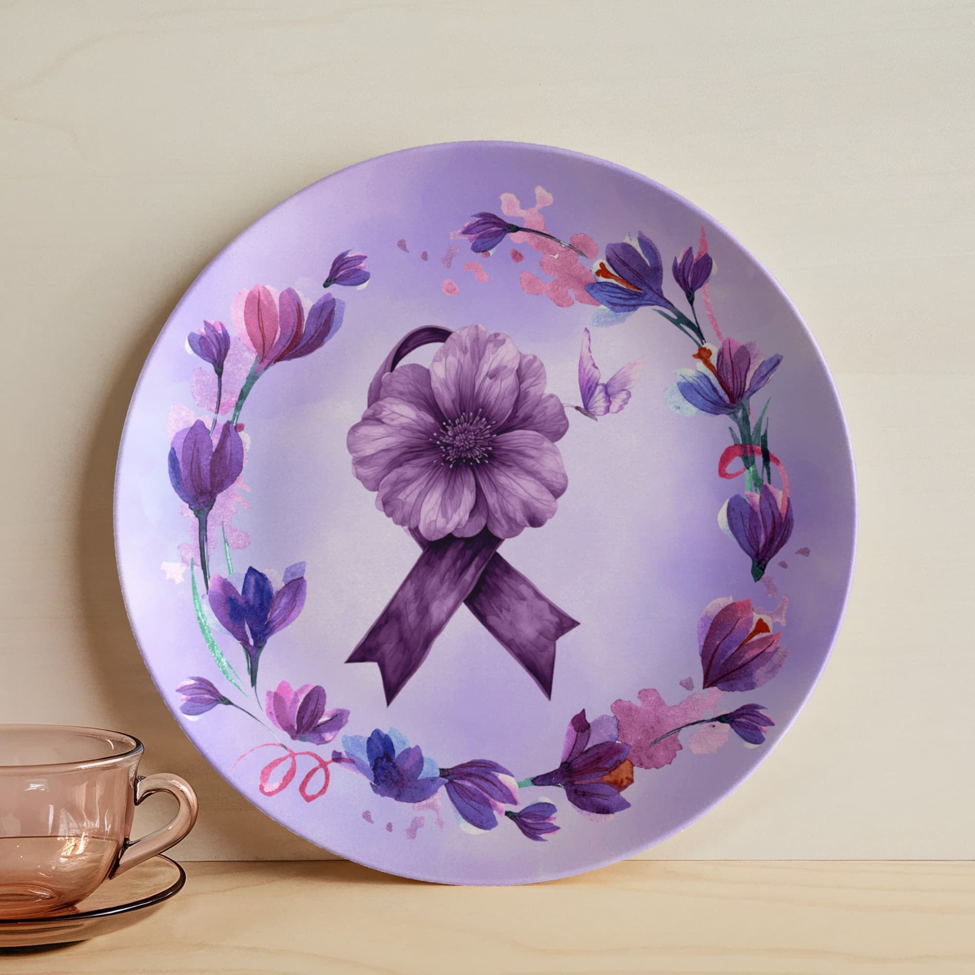 Watercolor Purple Ribbon Collectible Plate - Decor, Kitchen & Dining, Plates - EpiAl's Shop