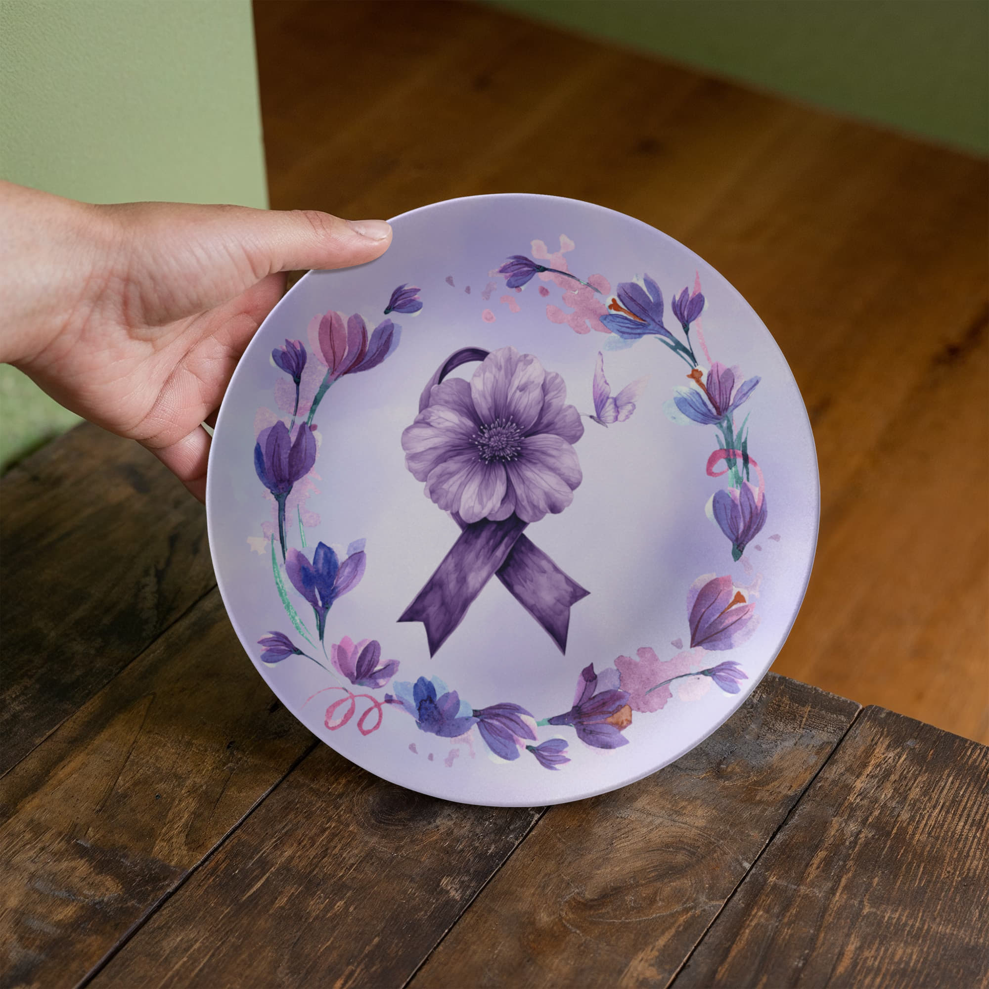 Watercolor Purple Ribbon Collectible Plate - Decor, Kitchen & Dining, Plates - EpiAl's Shop
