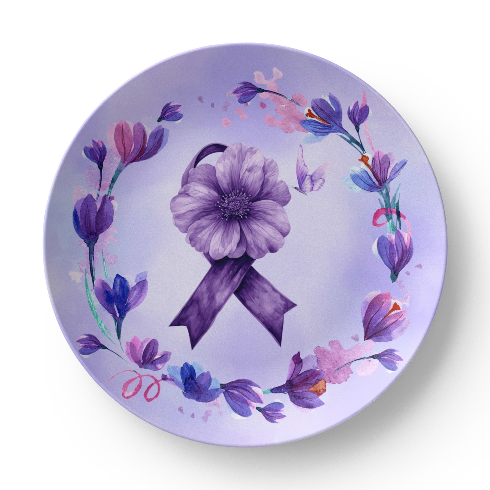 Watercolor Purple Ribbon Collectible Plate - Decor, Kitchen & Dining, Plates - EpiAl's Shop