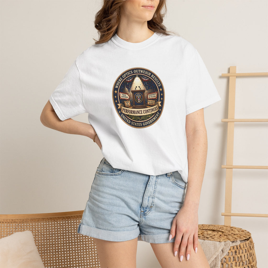 Where Optics Outweigh Results Graphic T-Shirt – Performance Continues Seal Tee - Clothing, Unisex, T-Shirts - EpiAl's Shop