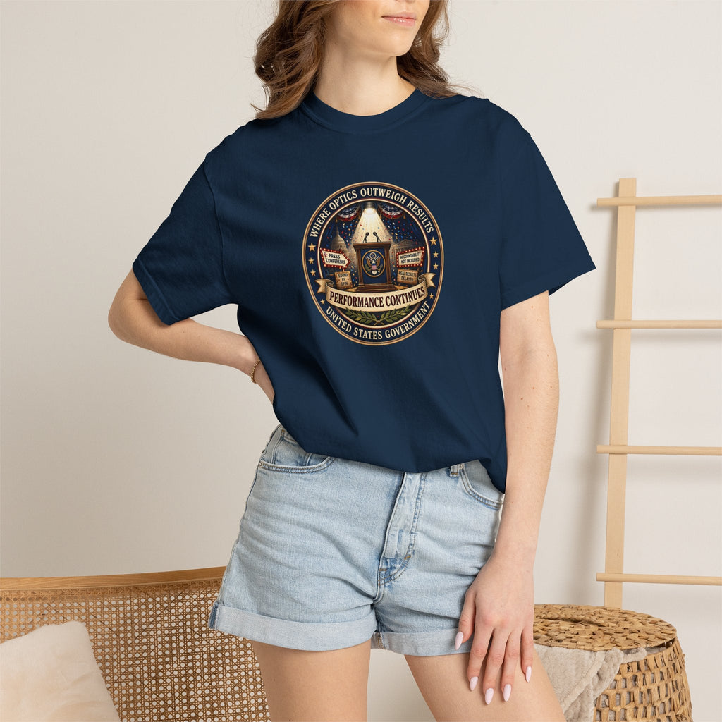 Where Optics Outweigh Results Graphic T-Shirt – Performance Continues Seal Tee - Clothing, Unisex, T-Shirts - EpiAl's Shop