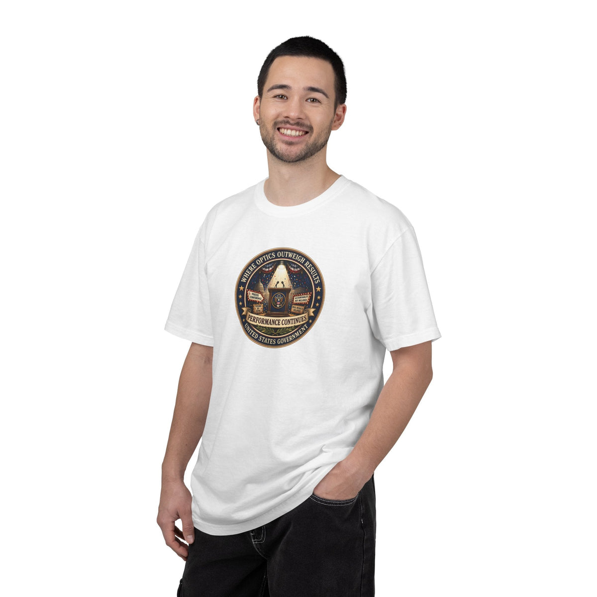 Where Optics Outweigh Results Graphic T-Shirt – Performance Continues Seal Tee - Clothing, Unisex, T-Shirts - EpiAl's Shop
