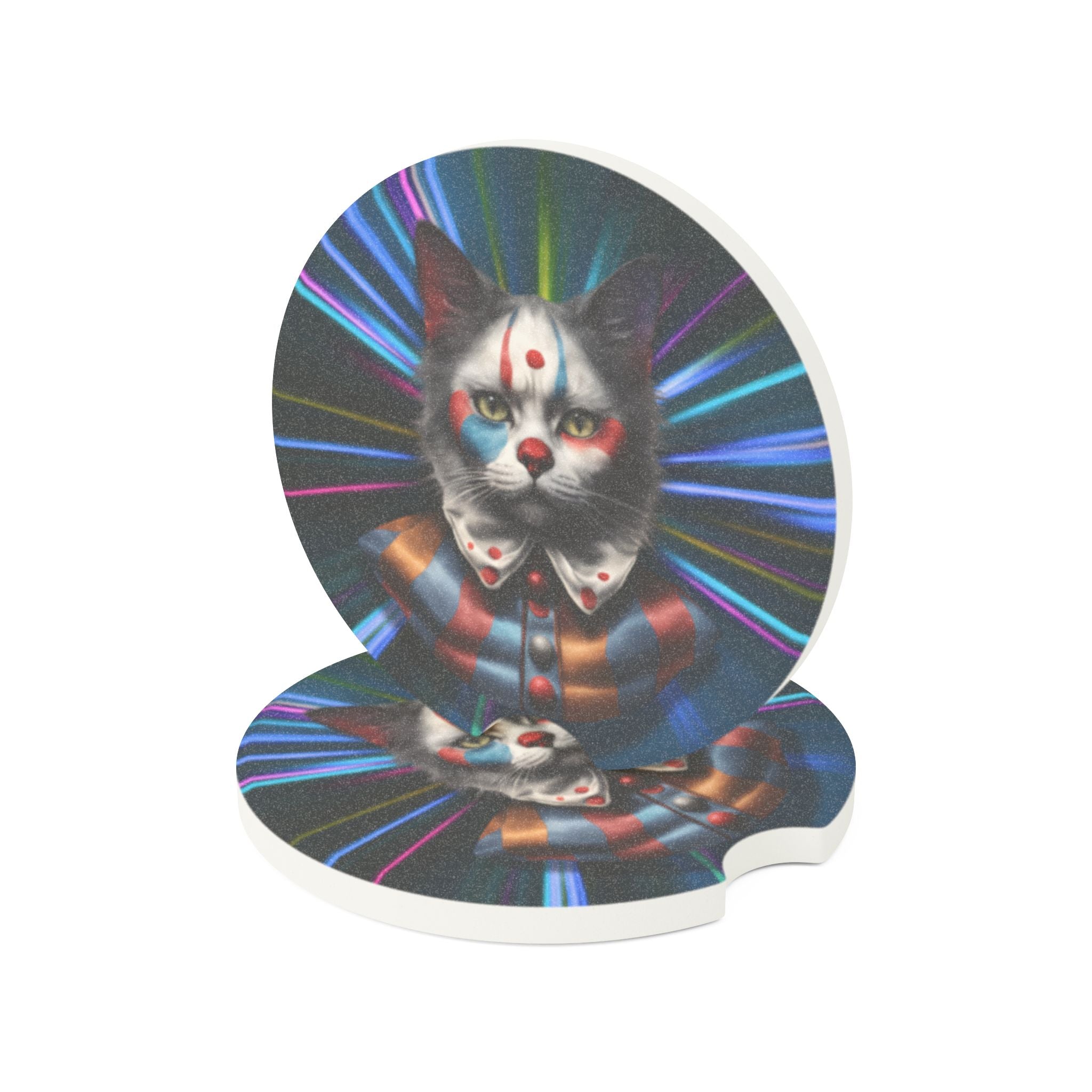 Whimsical Cat Clown Soapstone Car Coaster - Fun Auto Accessory for Cat Lovers - Accessories, Auto, Spare Tire Covers - EpiAl's Shop