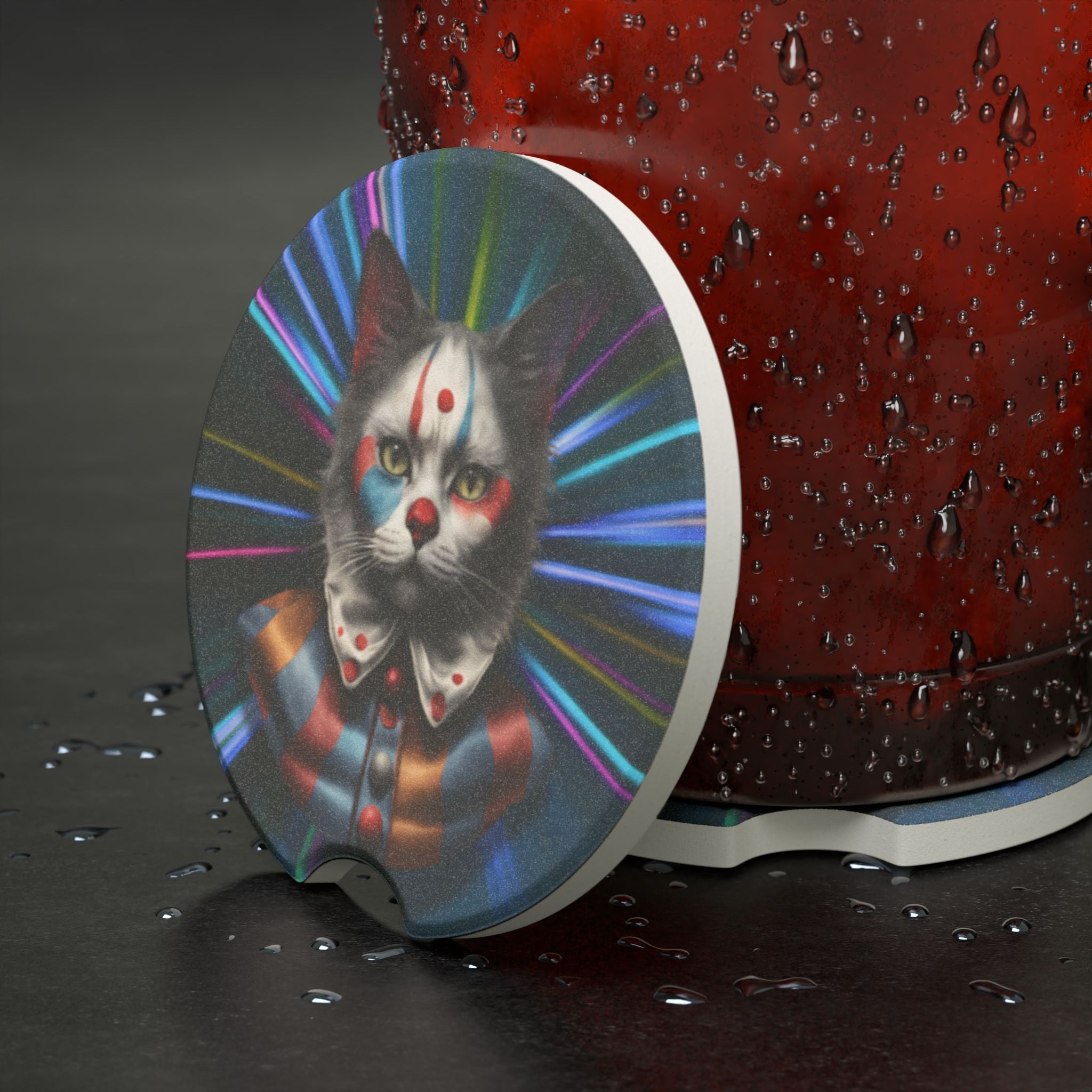 Whimsical Cat Clown Soapstone Car Coaster - Fun Auto Accessory for Cat Lovers - Accessories, Auto, Spare Tire Covers - EpiAl's Shop