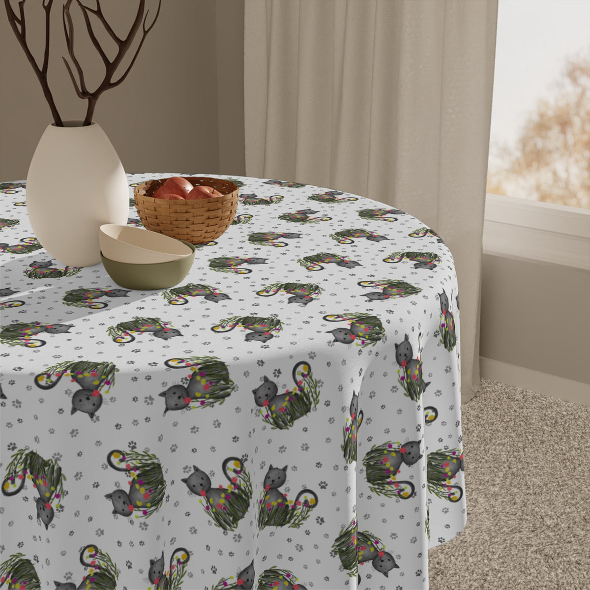 Whimsical Cat Medallion Square Tablecloth – 55" x 55" - Decor, Home, Tablecloths & Runners - EpiAl's Shop