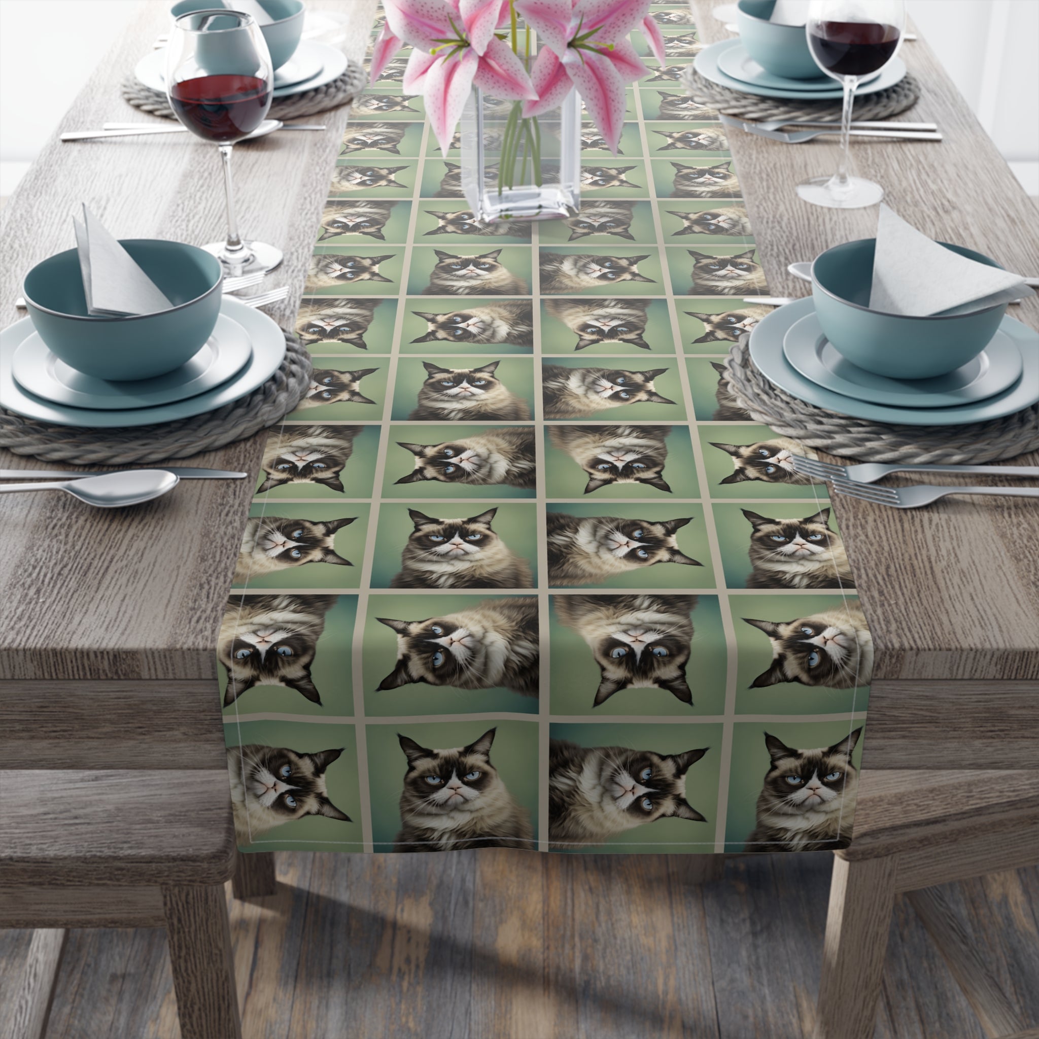 Whimsical Cat Print Table Runner - Perfect for Cat Lovers and Home Decor - Decor, Dining, Table Decor - EpiAl's Shop