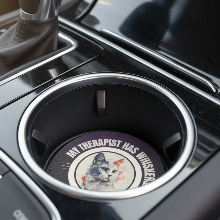 Whimsical Cat Therapy Soapstone Car Coaster - Accessories, Auto, Coasters - EpiAl's Shop