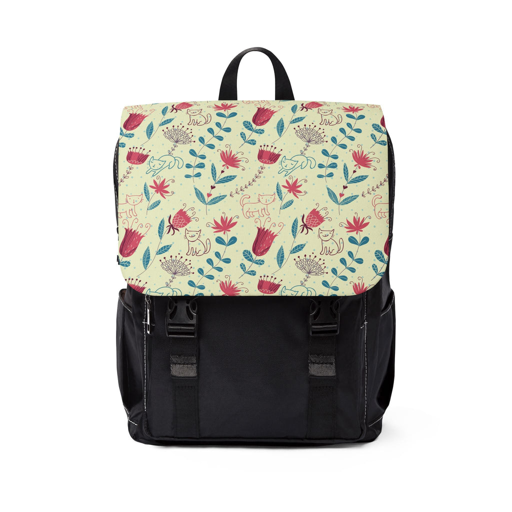 Whimsical Cats & Wildflowers Canvas Shoulder Backpack - Bags, Backpack - EpiAl's Shop
