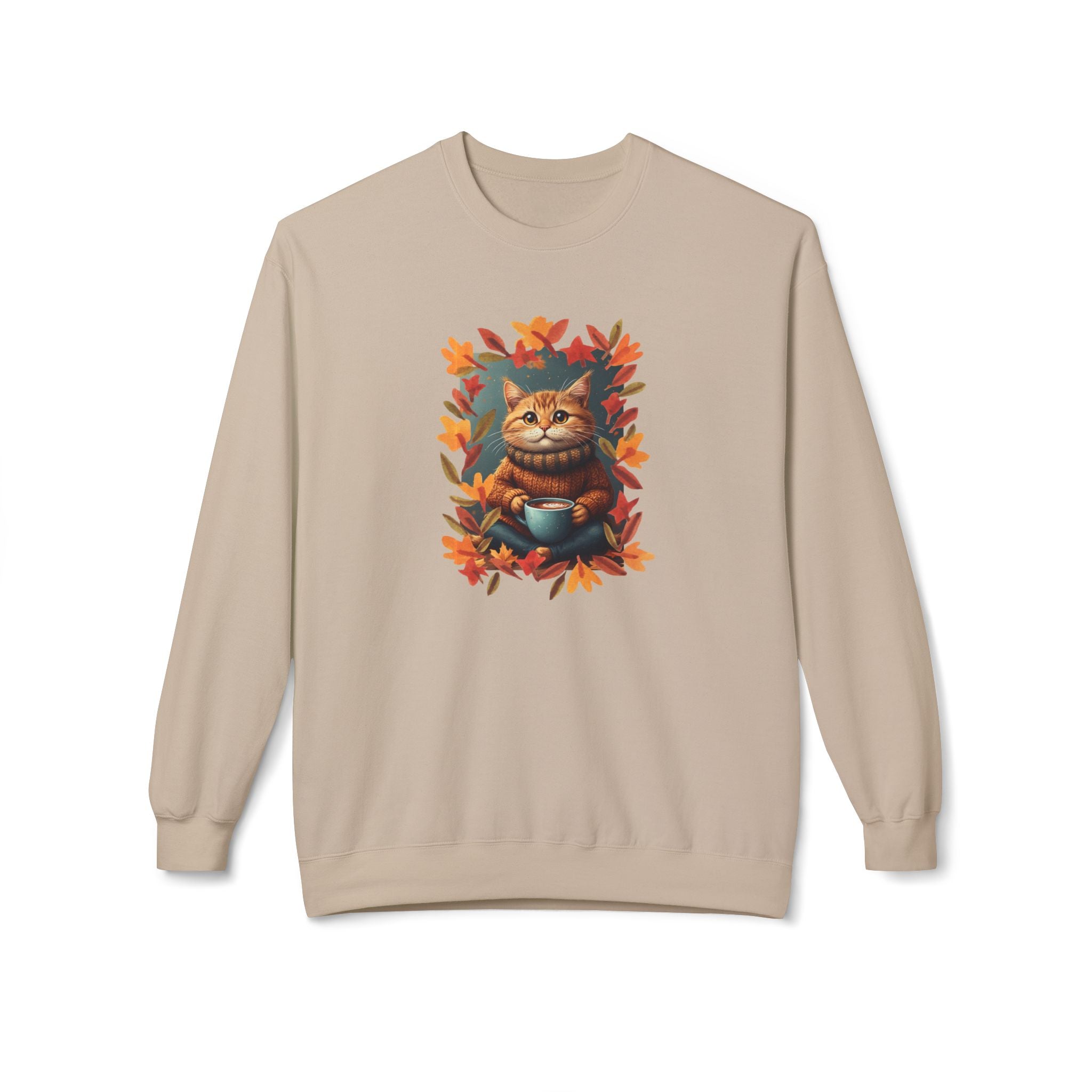 Whimsical Fall Fleece Kitty Sweatshirt, Cozy Autumn Apparel - Clothing, Sweatshirts - EpiAl's Shop