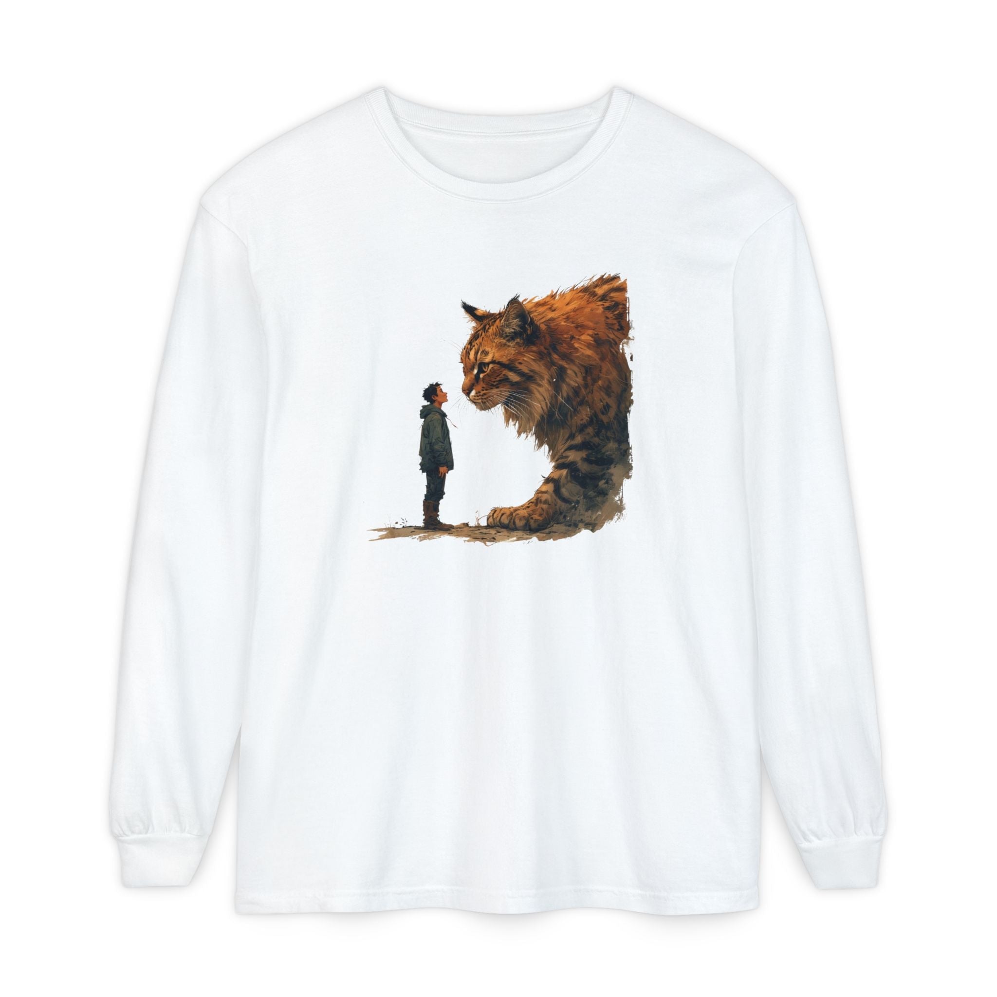 Whimsical Long Sleeve T-Shirt with Giant Cat Design - Clothing, T-shirts, Long - Sleeve - EpiAl's Shop