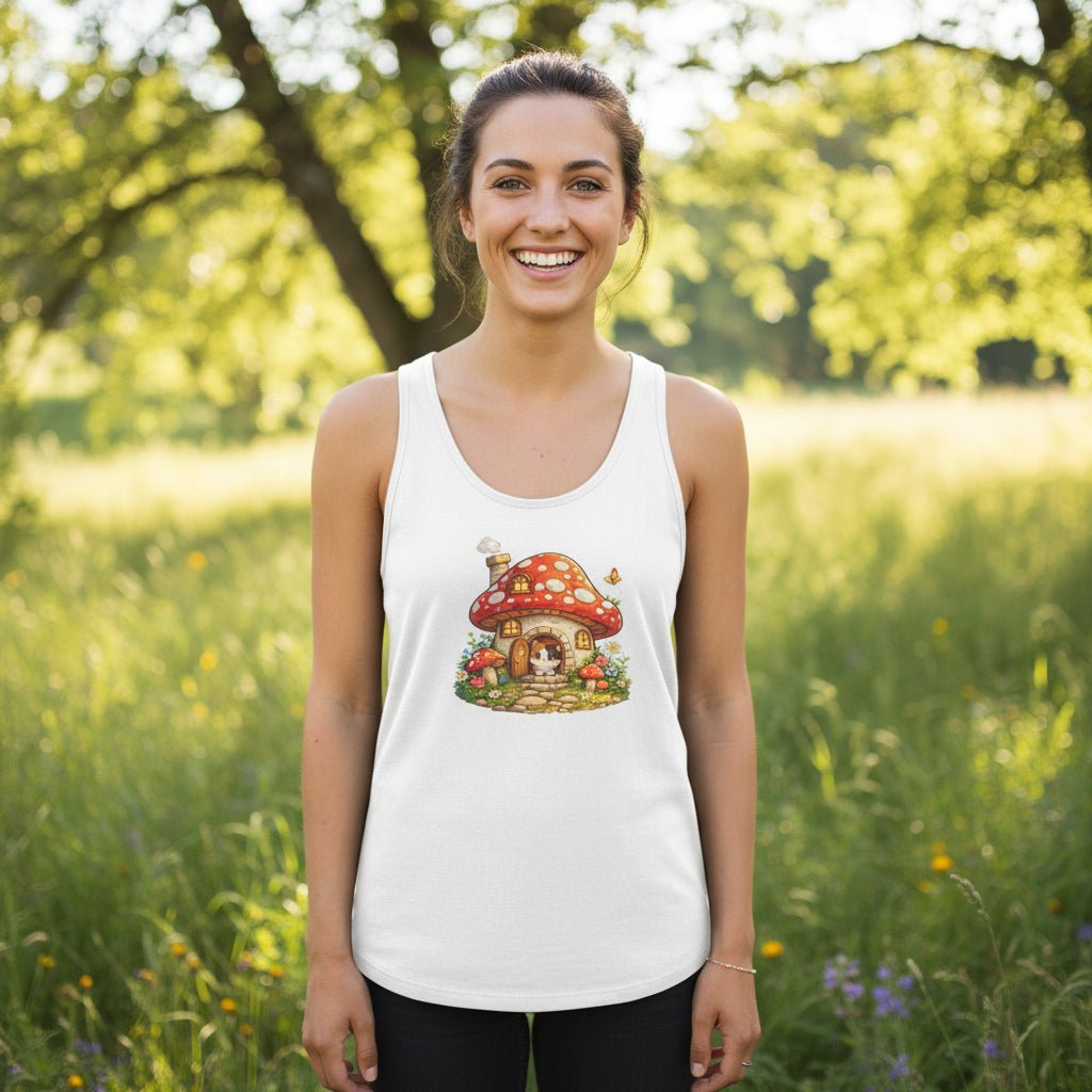 Whimsical Mushroom Cottage Tank Top - Clothing, Women, T-Shirts, Sleeveless Tanks - EpiAl's Shop