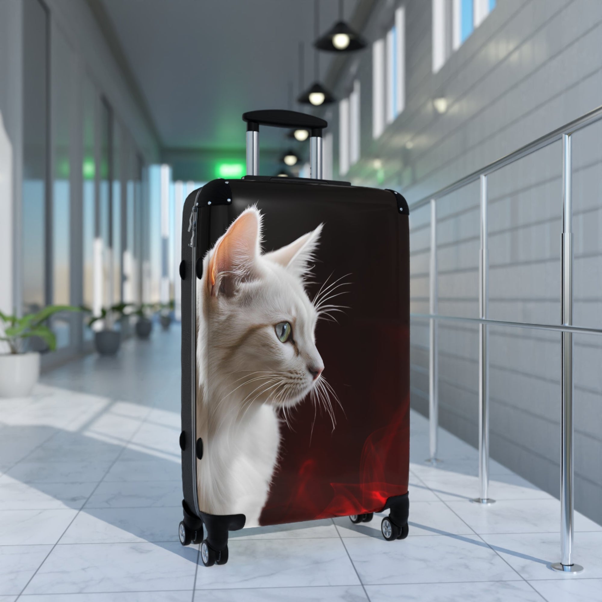 White Cat Design Suitcase - Stylish Travel Luggage for Cat Lovers - Bags, Suitcases - EpiAl's Shop