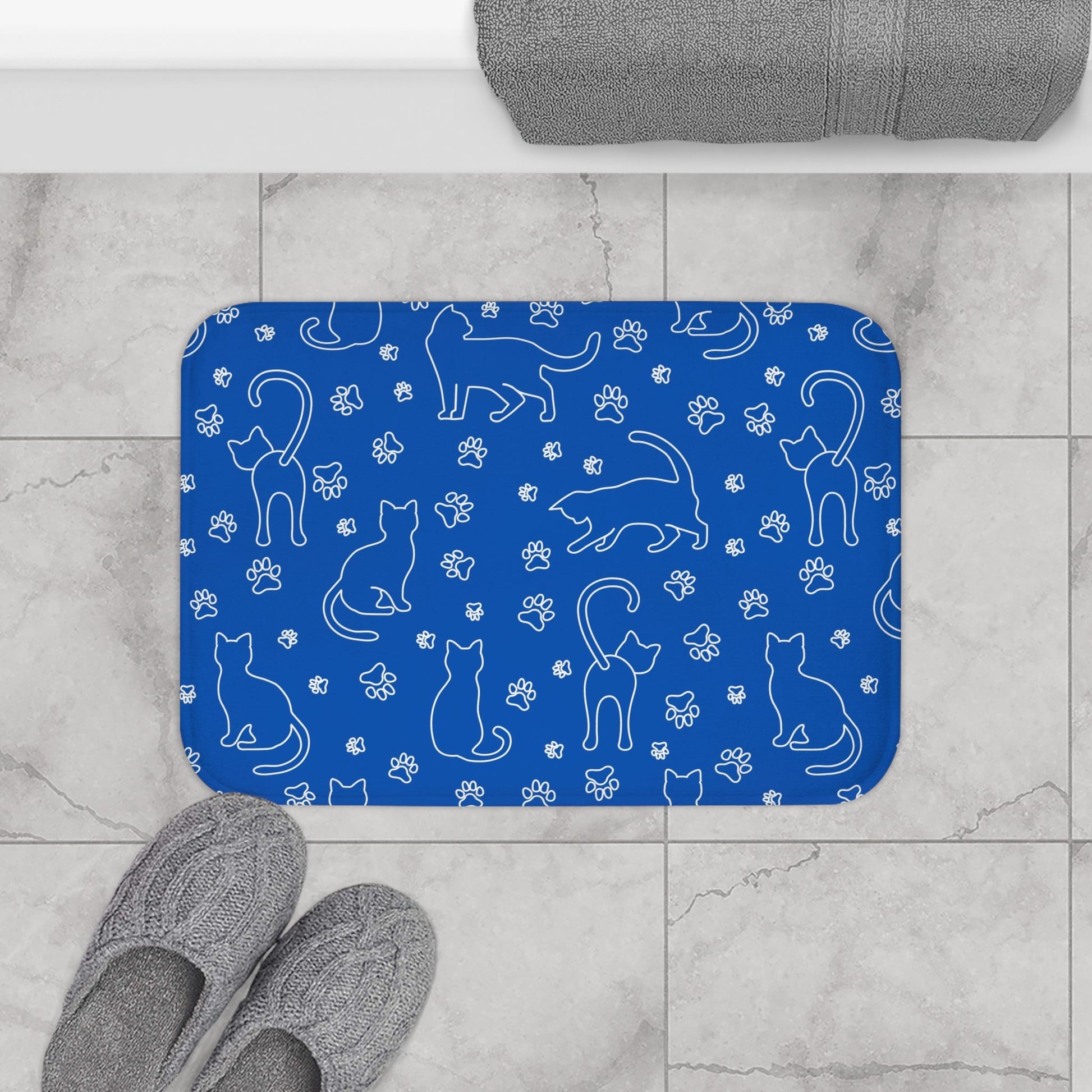 White Kitties on Blue Bath Mat - Home Decor - Epileptic Al’s Shop