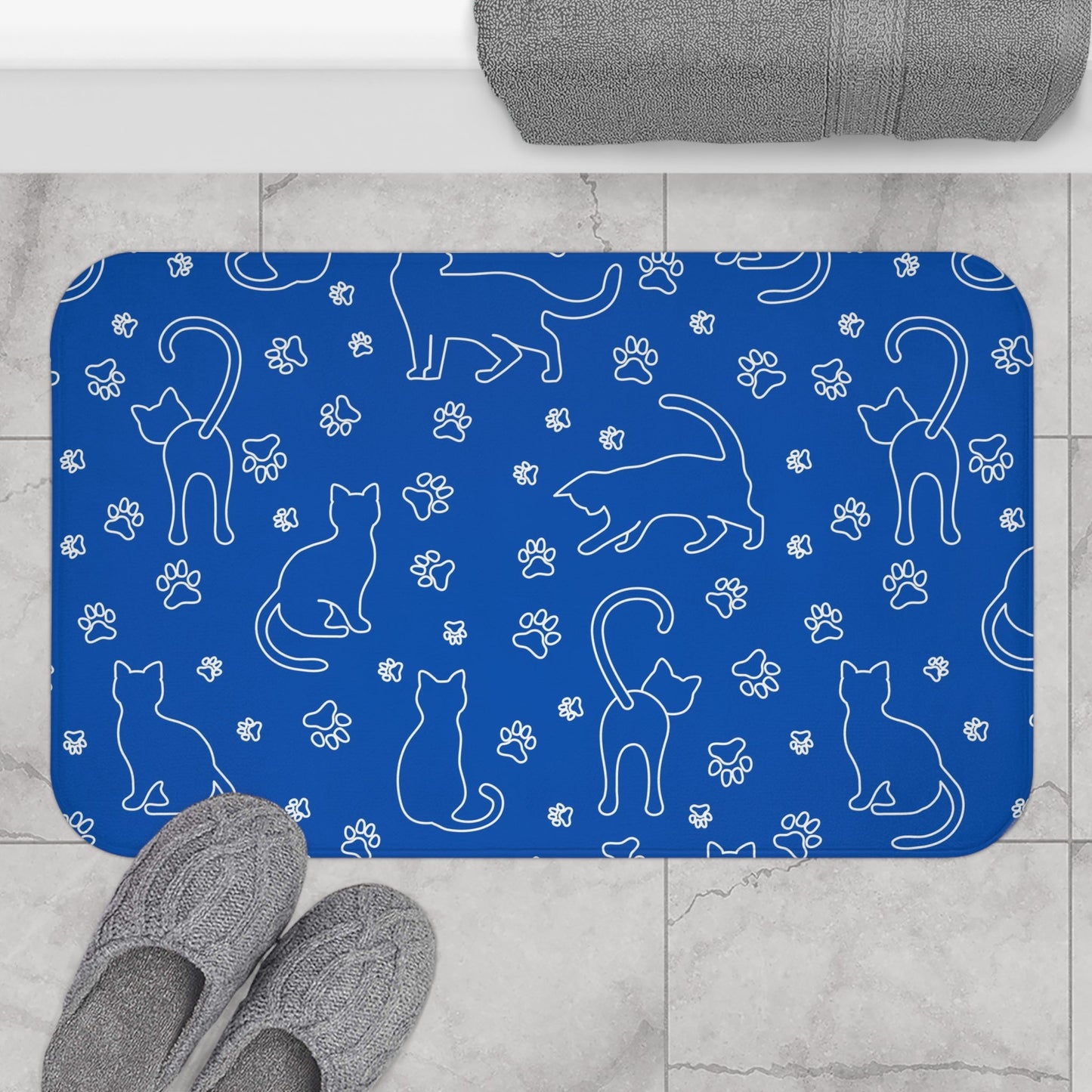 White Kitties on Blue Bath Mat - Home Decor - Epileptic Al’s Shop