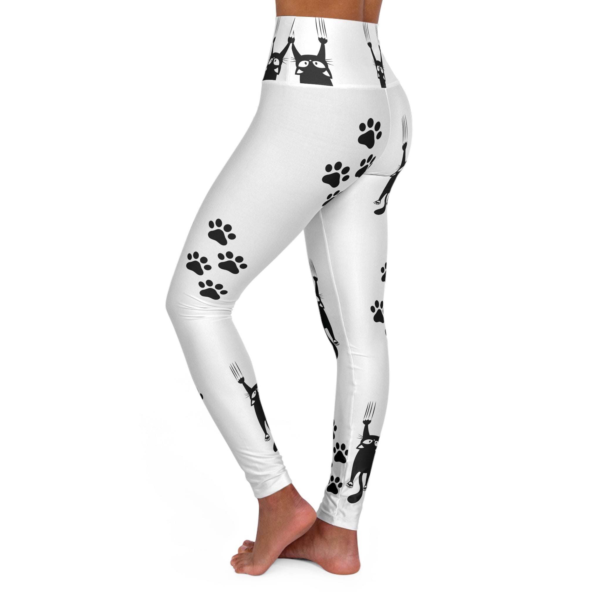 White Scared Kitty High Waisted Yoga Leggings - Clothing, Pants & Leggings - EpiAl's Shop