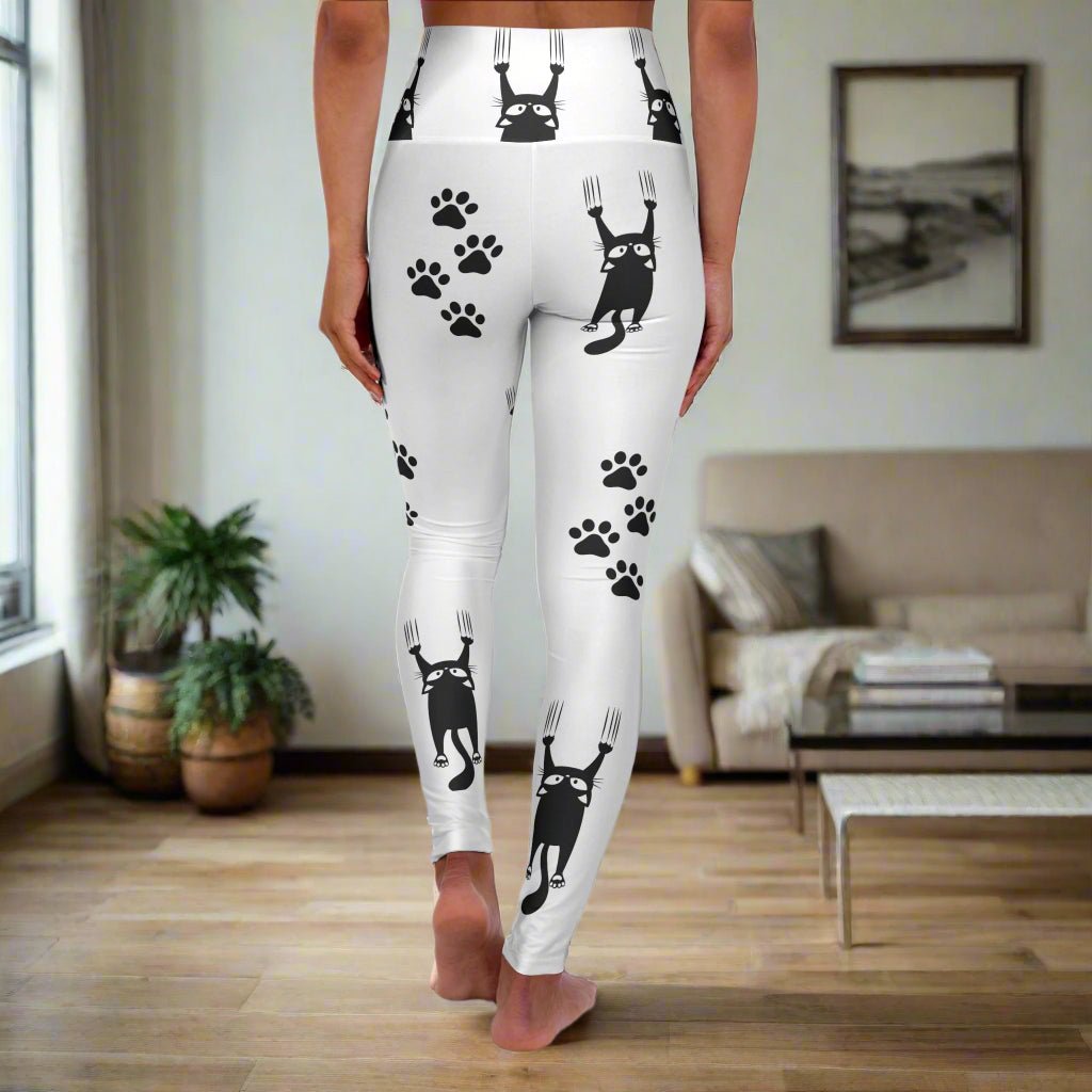 White Scared Kitty High Waisted Yoga Leggings - Clothing, Pants & Leggings - EpiAl's Shop