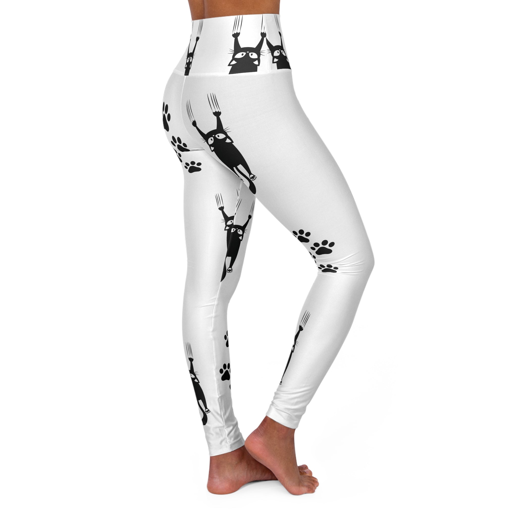 White Scared Kitty High Waisted Yoga Leggings - Clothing, Pants & Leggings - EpiAl's Shop