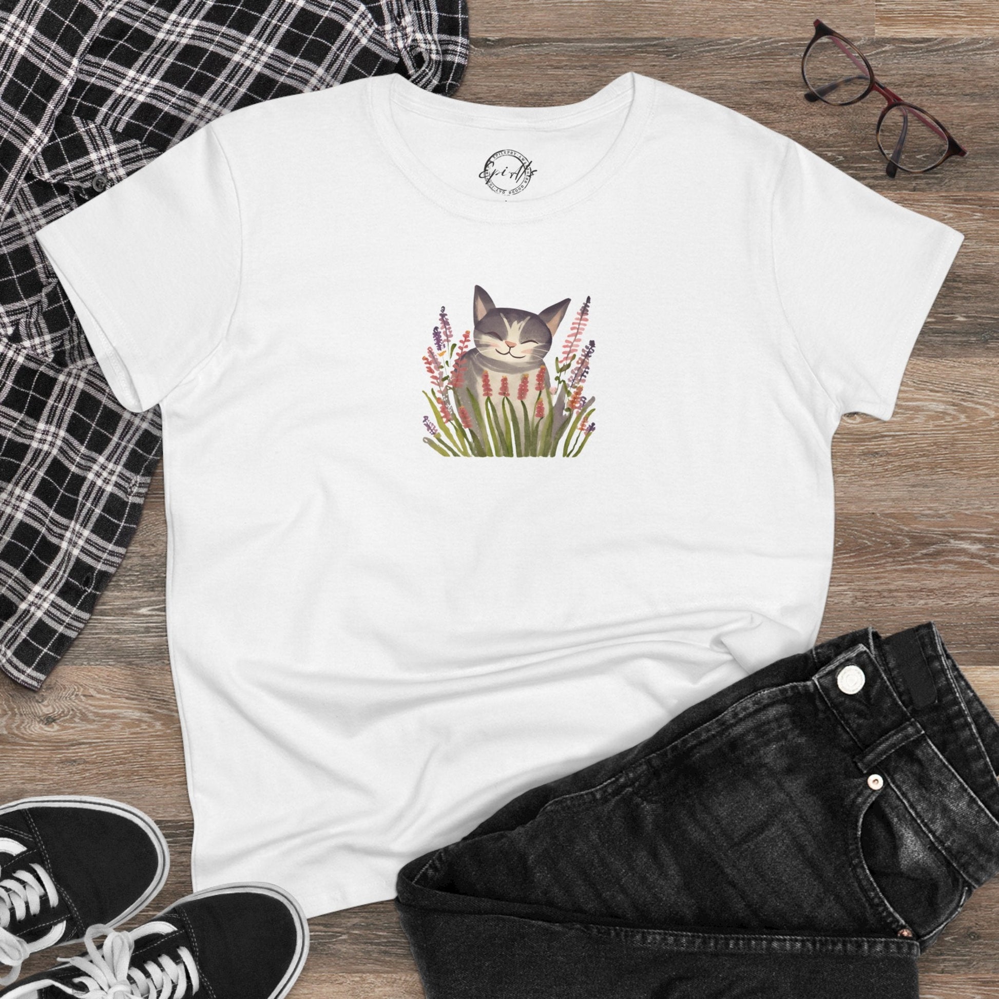 Wildflower Kitty Women's Midweight Cotton Tee - T - Shirt - Epileptic Al’s Shop