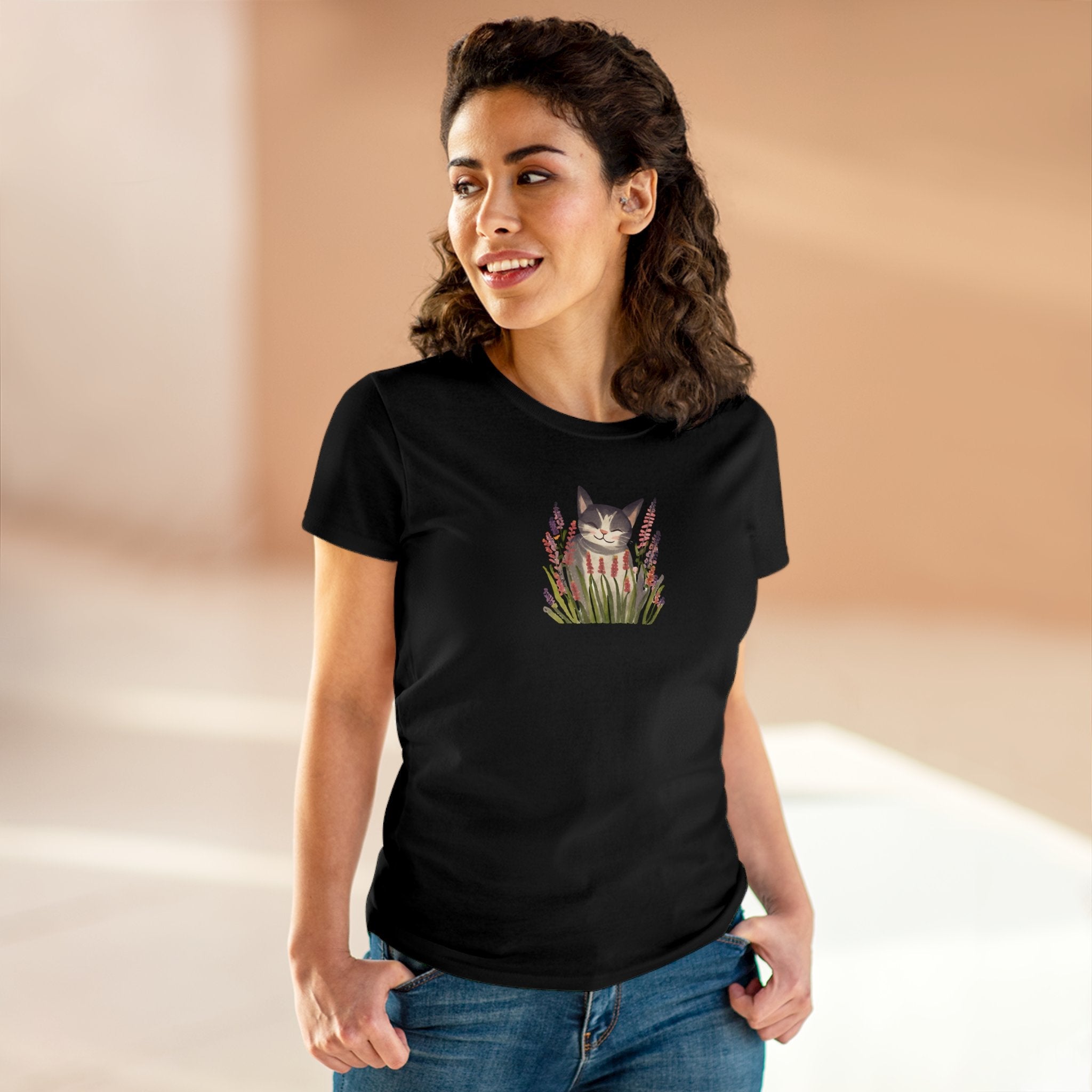 Wildflower Kitty Women's Midweight Cotton Tee - T - Shirt - Epileptic Al’s Shop