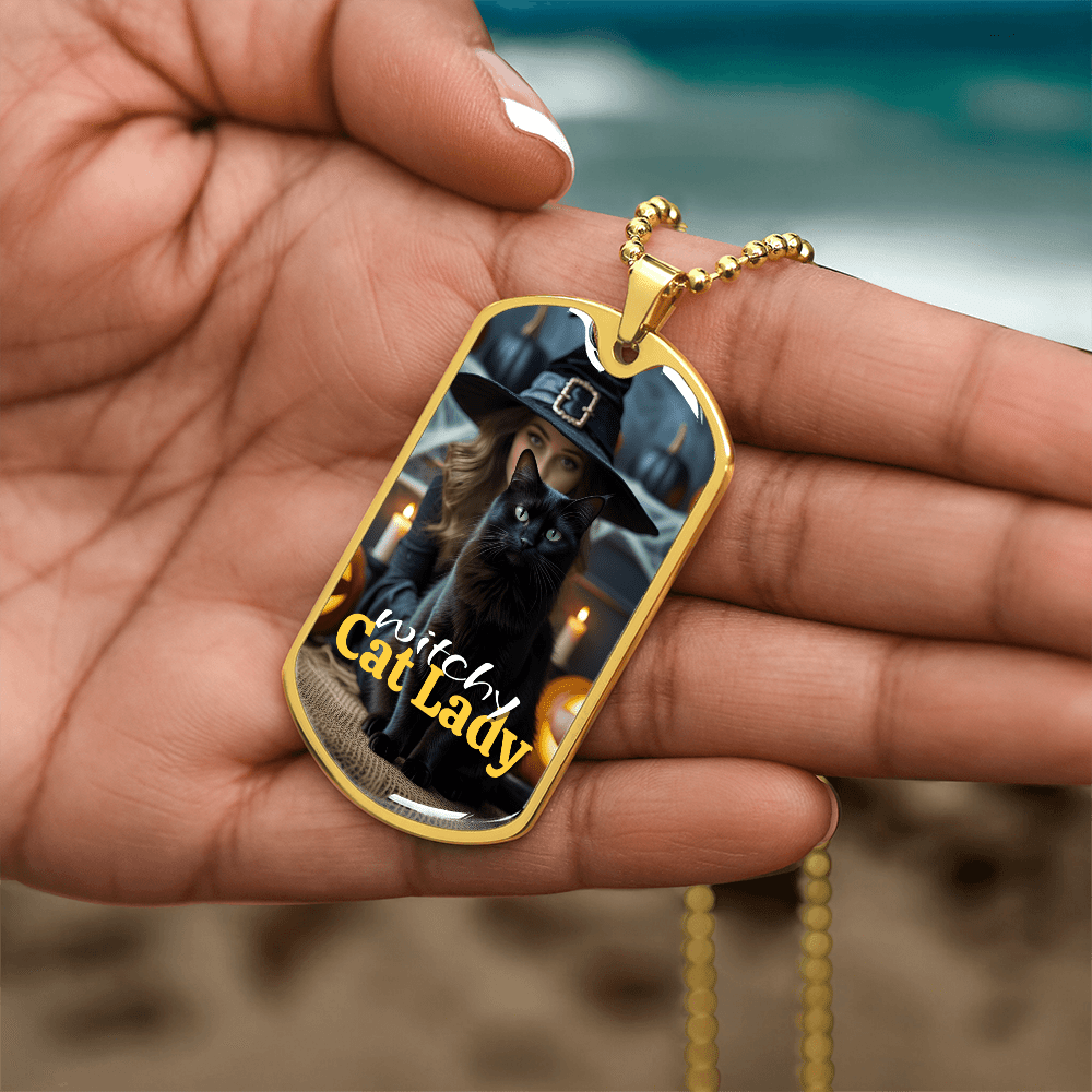 Witchy Cat Lady Dog Tag Necklace - Jewelry, Necklaces - EpiAl's Shop