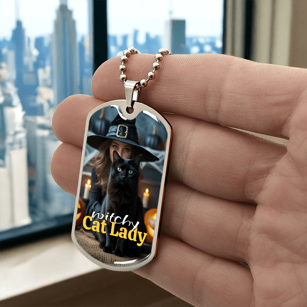 Witchy Cat Lady Dog Tag Necklace - Jewelry, Necklaces - EpiAl's Shop